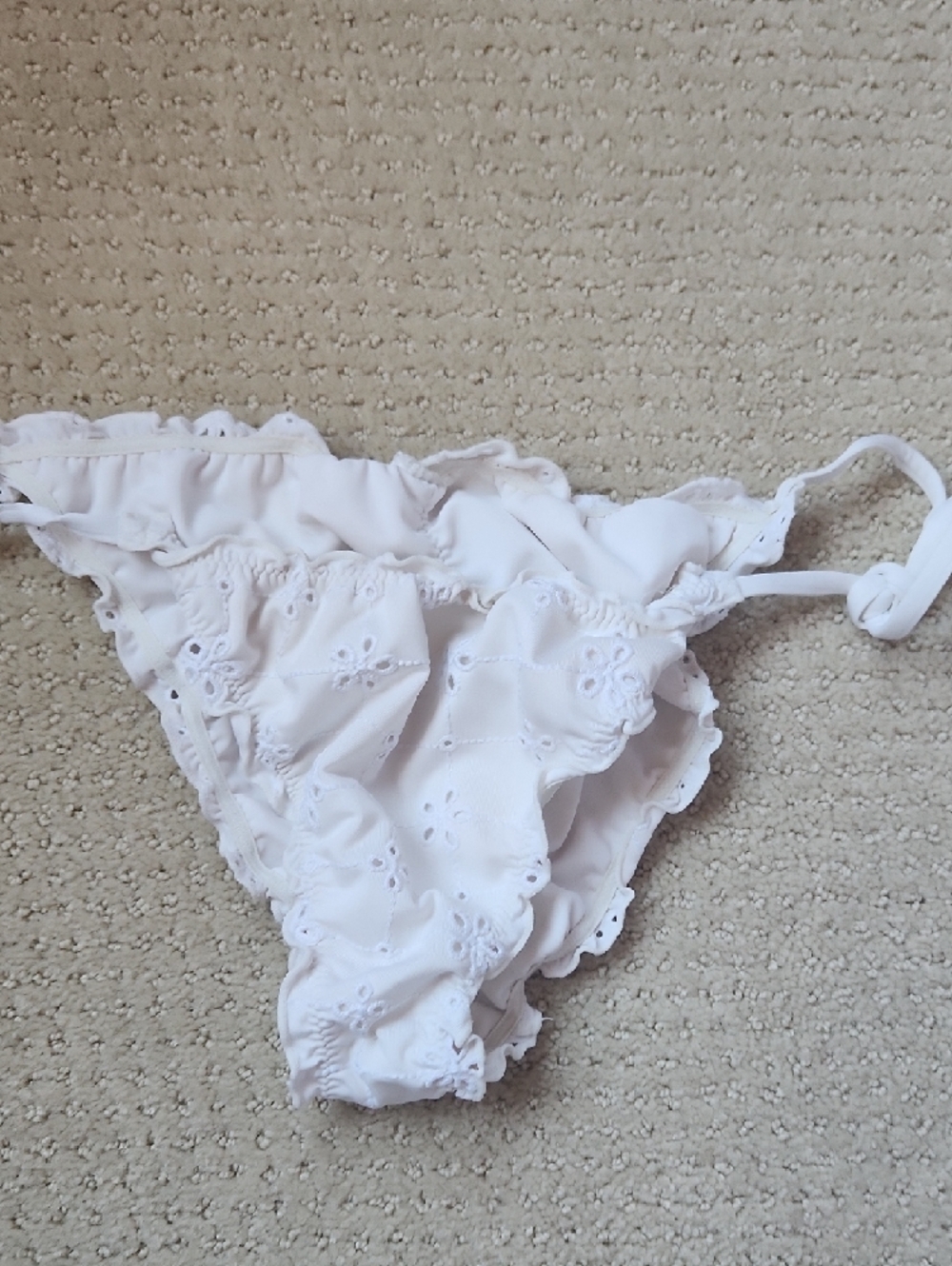 ❤️3/15$❤️White Eyelet Tie-Side Bikini Bottom - Women Swimwear
